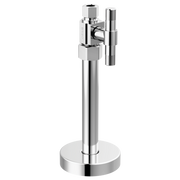 Chrome straight supply stop valve with lever handle and round base mounting plate.