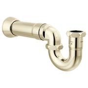 Polished nickel P-trap with curved bend, wall flange, and decorative collar nuts.