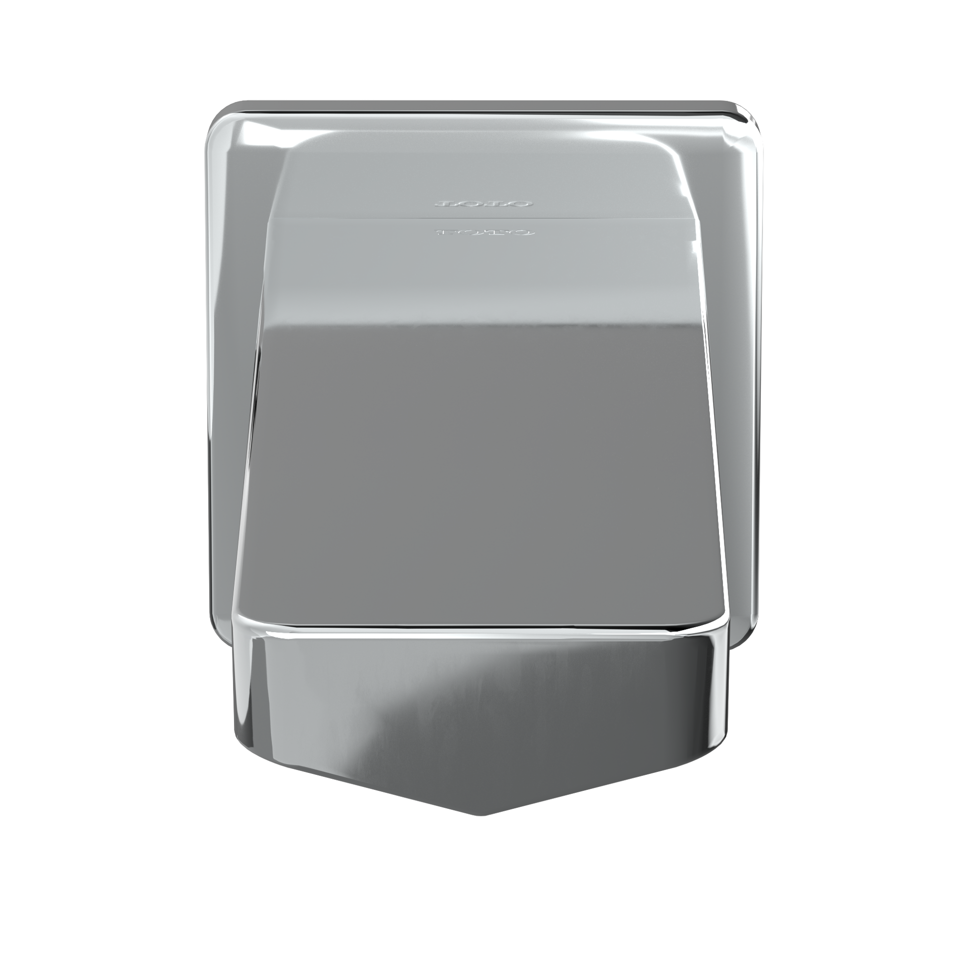 Polished chrome wall-mounted tub spout with curved rectangular body and tapered base.