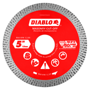 5 inch diamond continuous rim cutting disc with gray serrated edge and red center label marked Diablo masonry cut-off.