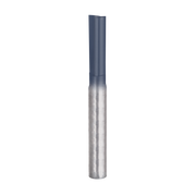Freud 1/4" diameter double flute straight router bit with gray shank and dark gray cutting head.