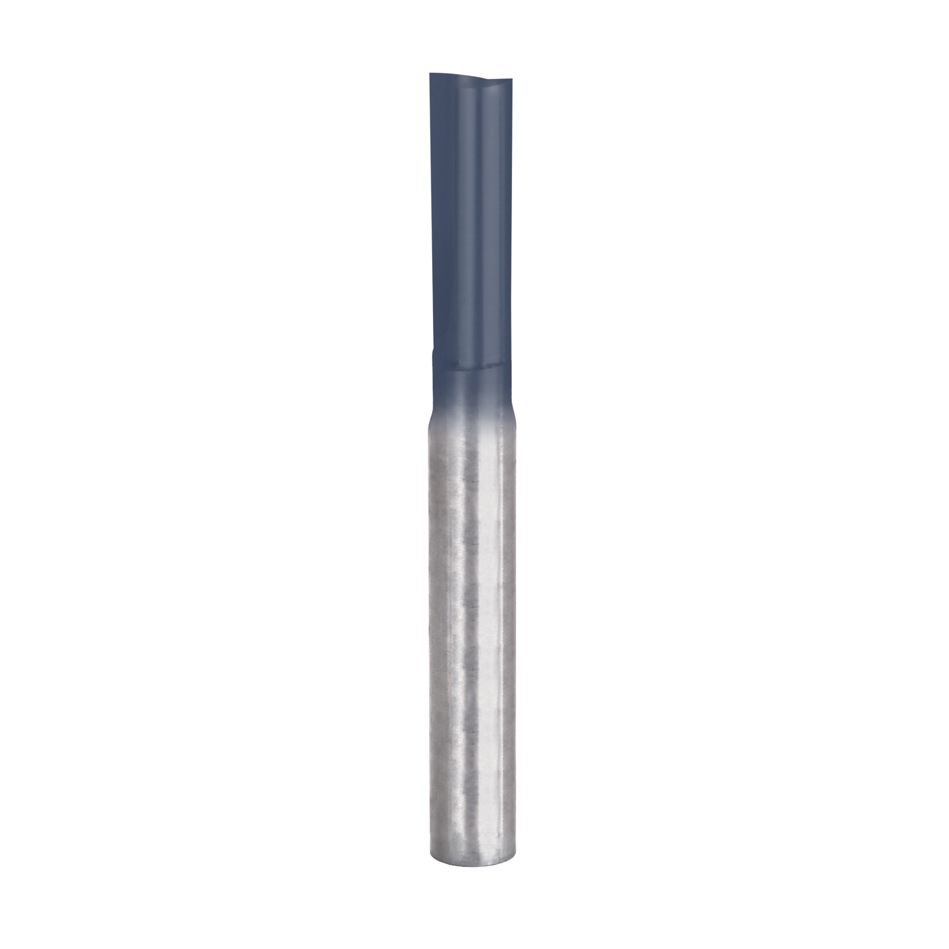 Freud 1/4" diameter double flute straight router bit with gray shank and dark gray cutting head.