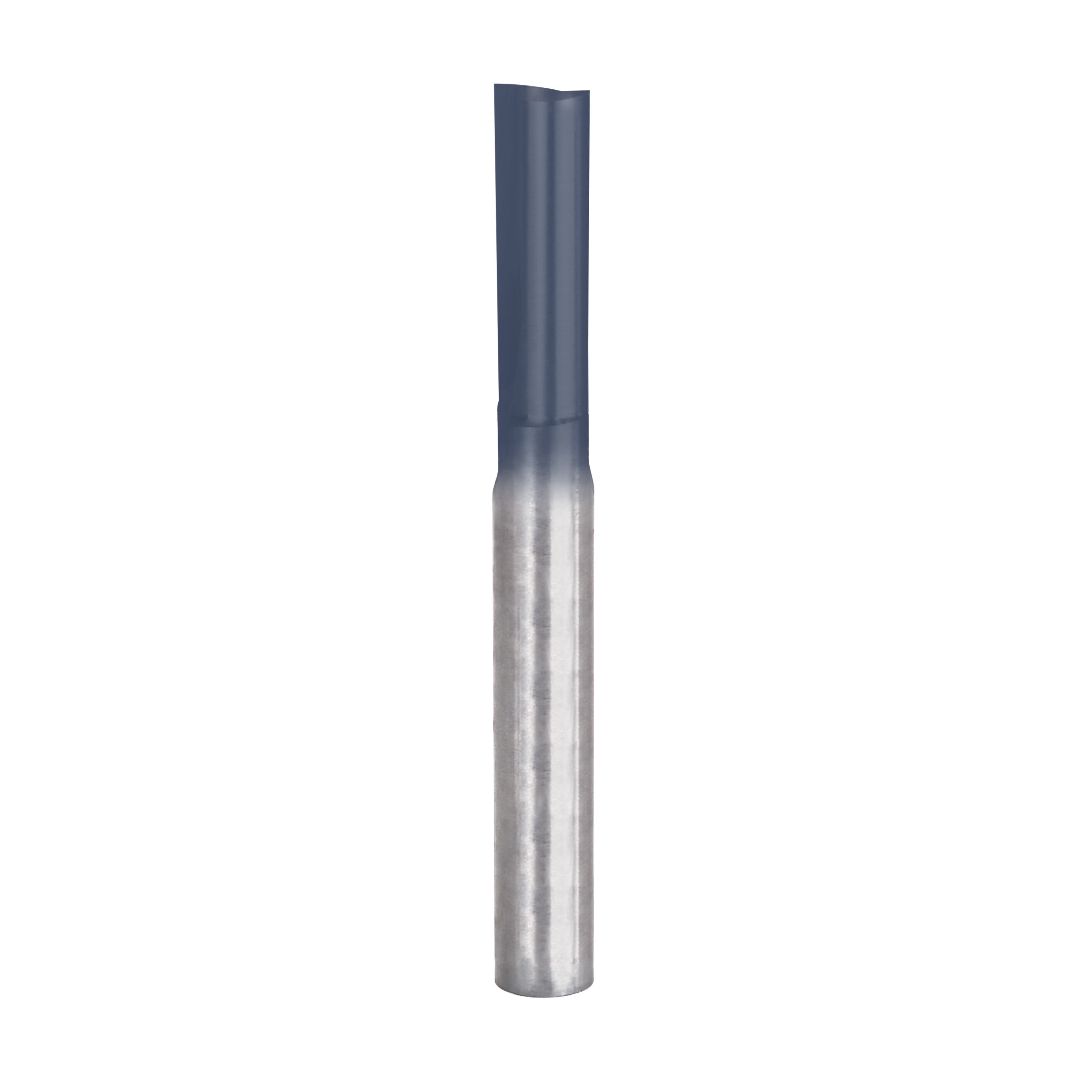 Freud 1/4" diameter double flute straight router bit with gray shank and dark gray cutting head.