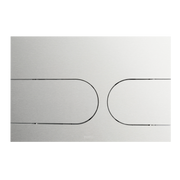 Stainless steel dual flush push button plate with two rounded rectangular buttons separated by a vertical divider.