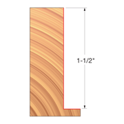 Straight edge router bit with curved cutting profile shown from front view with wood grain texture and dimension marking.