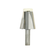 Carbide bevel bowl bit with 1-3/4 inch diameter, angled cutting head, and cylindrical shank with cream-colored cap.