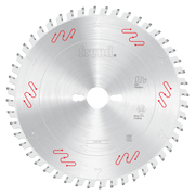 Freud 250mm circular saw blade with carbide teeth and center bore, marked with red anti-vibration slots.