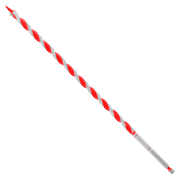 Red and silver twist auger bit with fluted design and pointed tip for drilling.