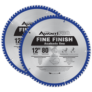 Two AvantiPro fine finish circular saw blades, 12 inches diameter with 80 teeth, blue and silver finish.