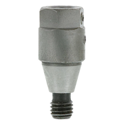 Metal boring machine chuck with cylindrical body, threaded base, and adjustment screws on sides.