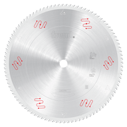 15-inch circular saw blade with fine teeth around perimeter, Freud branding, and red technical markings on silver surface.
