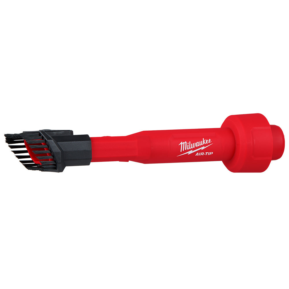 Red and black Milwaukee AIR-TIP utility brush with dual brush head and cylindrical handle.