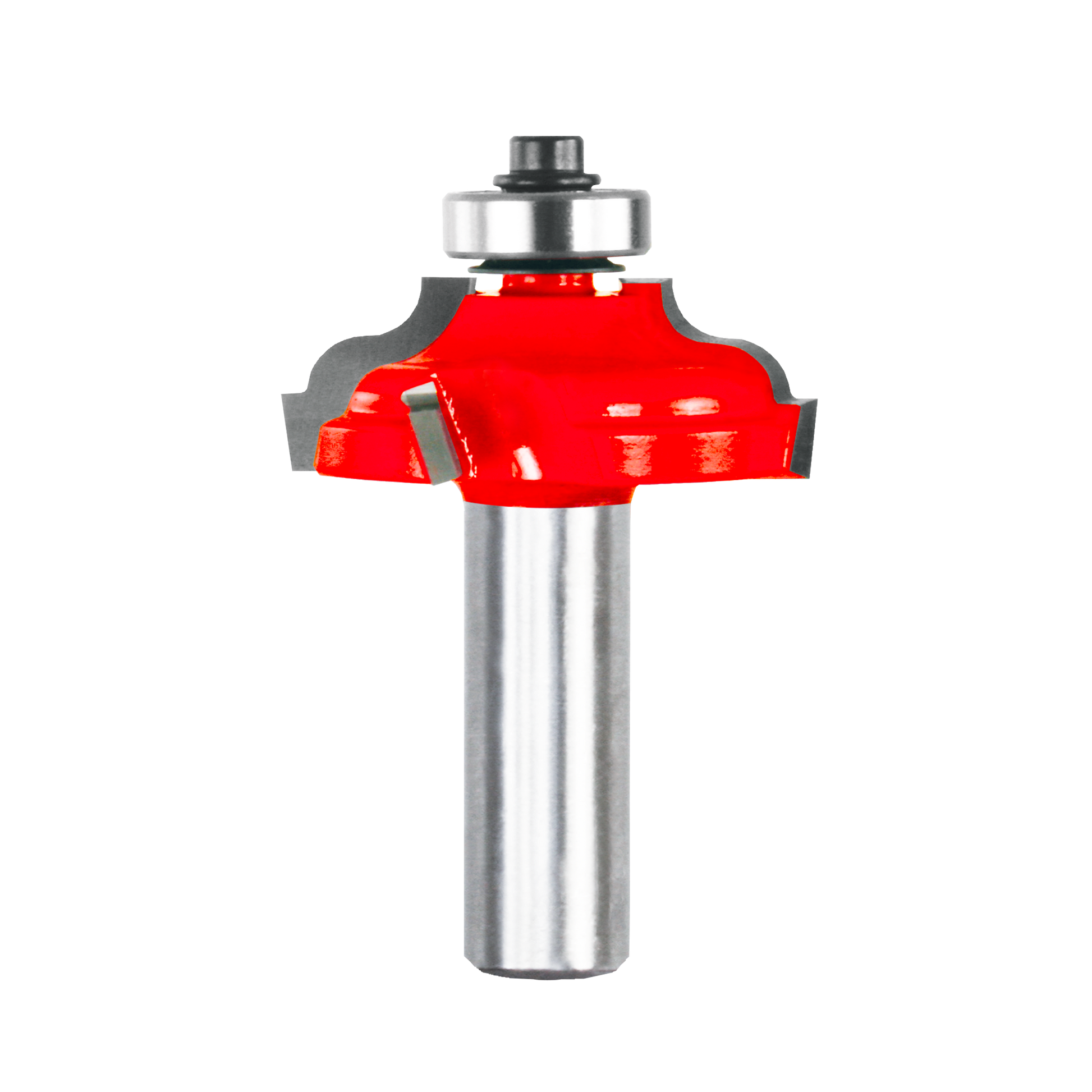 Red and silver double fillet ogee router bit with bearing guide, 1-5/8 inch diameter.