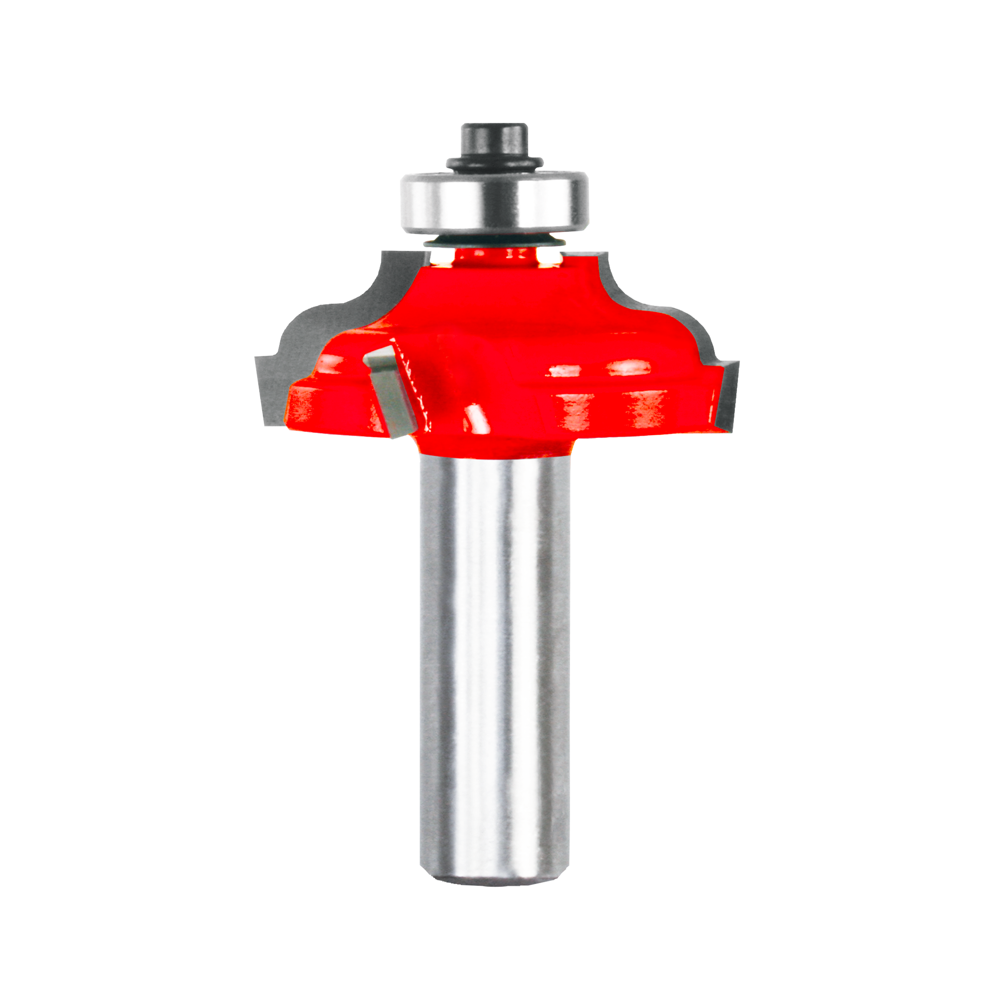 Red and silver double fillet ogee router bit with bearing guide, 1-5/8 inch diameter.