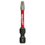 Milwaukee Shockwave Square Recess #2 insert bit with red sleeve and black hex end on white background.