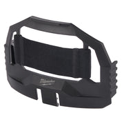 Black plastic headlamp mount with velcro strap and side attachment points.