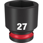Black and red 27MM socket with hexagonal opening and "27" marking on barrel.