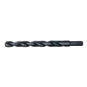Black oxide twist drill bit with spiraled flutes and cylindrical shank.