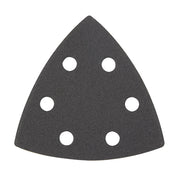 Dark gray triangle sandpaper with six evenly spaced holes for orbital sander attachment.