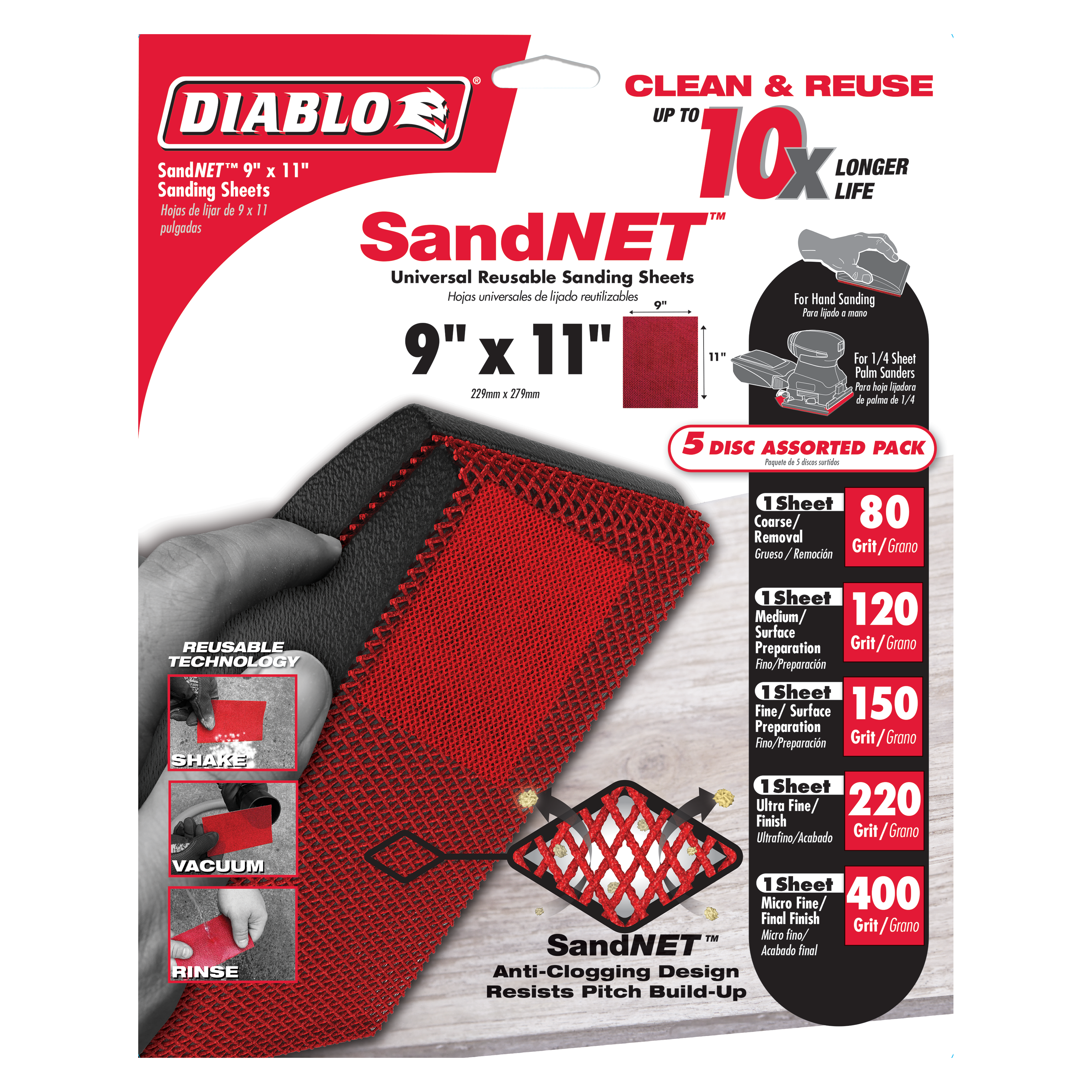Diablo DND911ASTH05G 9 in. x 11 in. SandNET Universal Reusable Sanding Sheet Assorted Pack (5-Piece)