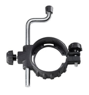 Black and gray metal depth stop accessory with circular clamp, adjustment knobs, and curved guide arm for Milwaukee M18 multi