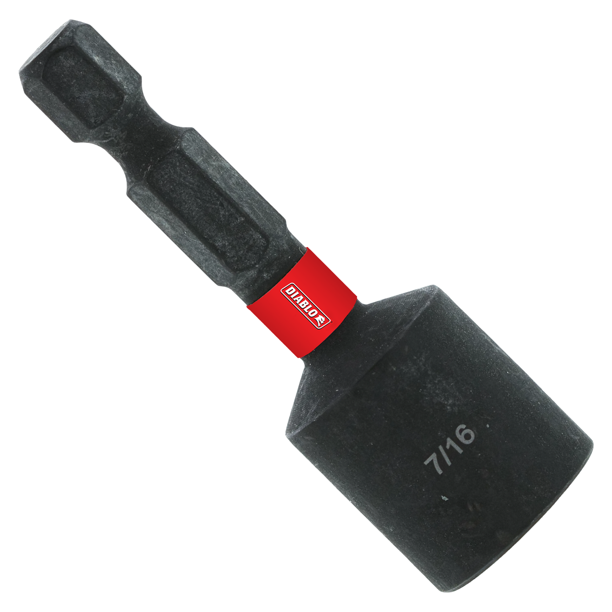 Black magnetic nut setter with red band and "7/16" marking on socket end.