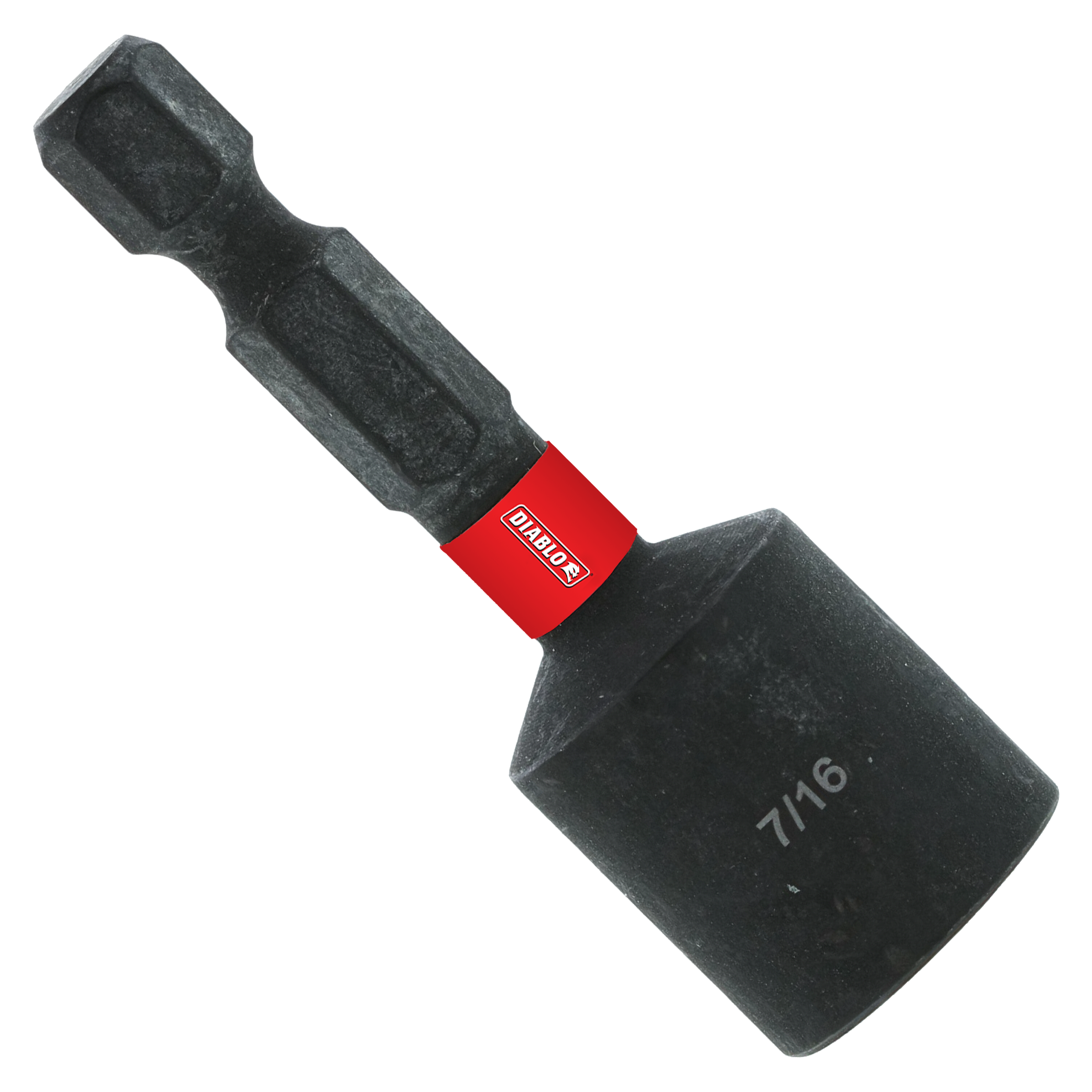 Black magnetic nut setter with red band and "7/16" marking on socket end.