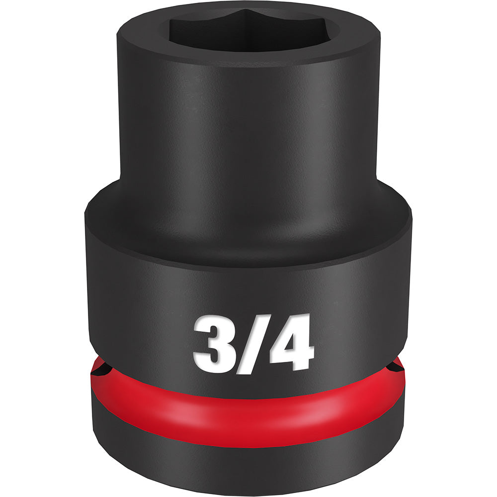 Black 3/4" drive socket with 6-point hexagonal opening and red band, labeled "3/4".