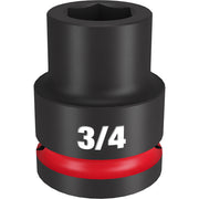Black 3/4" drive socket with 6-point hexagonal opening and red band, labeled "3/4".