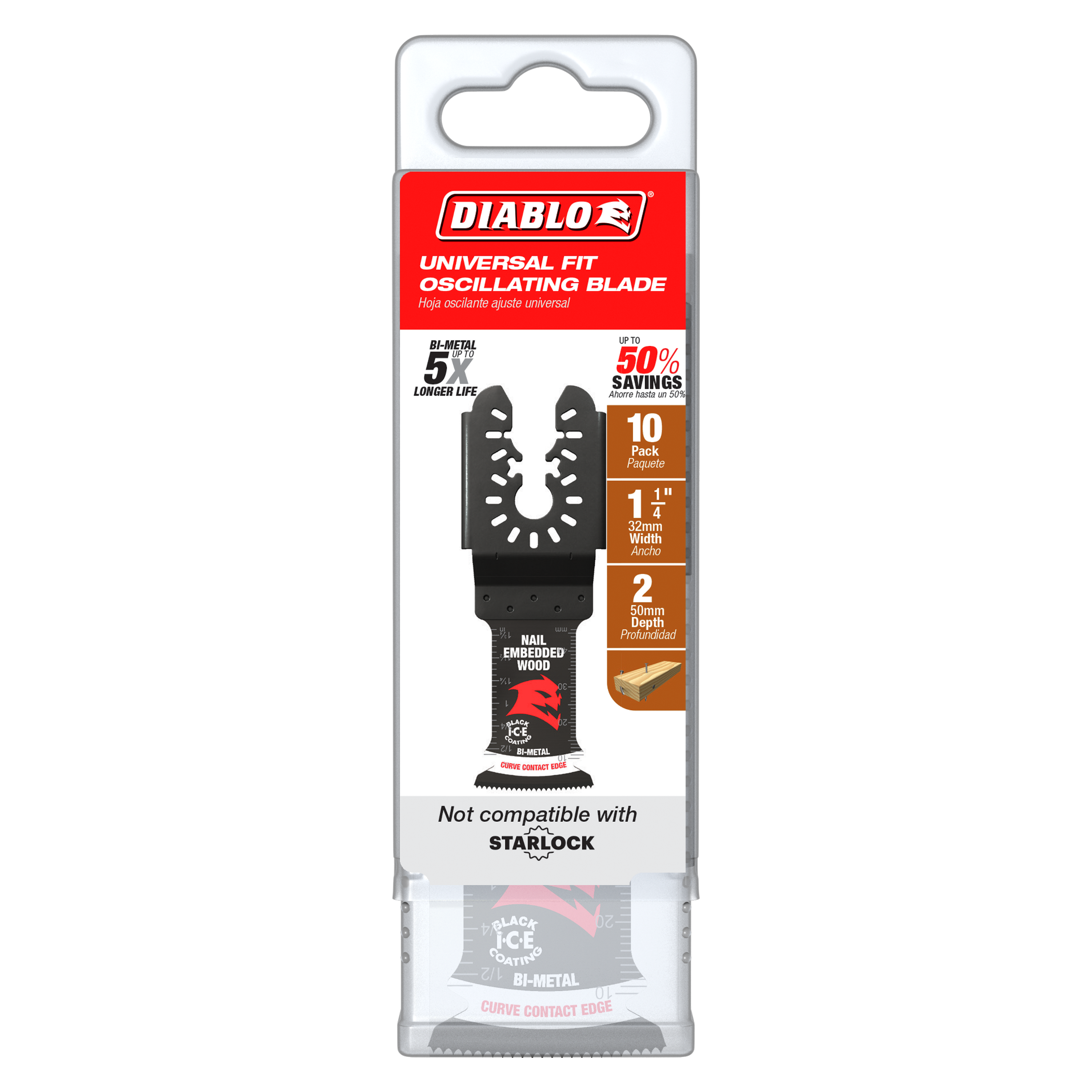 Diablo DOU125BW10 1-1/4 in. Universal Fit Bi-Metal Oscillating Blade for Nail-Embedded Wood (10-Pack)