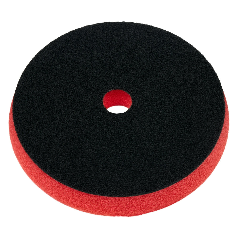 Black foam polishing pad with red edge and center hole, 6 inches diameter.