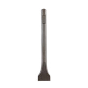 Gray metal scaling chisel with flat blade end and cylindrical shaft for striking.