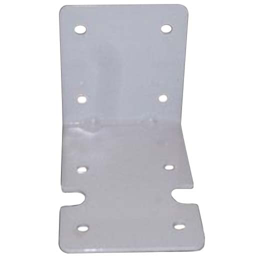 Gray plastic mounting bracket with eight screw holes and curved center indentation for jumbo water filter housings.
