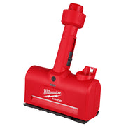 Red Milwaukee M12 AIR-TIP utility nozzle attachment with adjustable chute and black rubber cutting edge.
