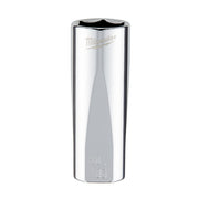 Milwaukee chrome 3/8 in. drive 11/16 in. SAE 6-point deep socket with engraved markings.