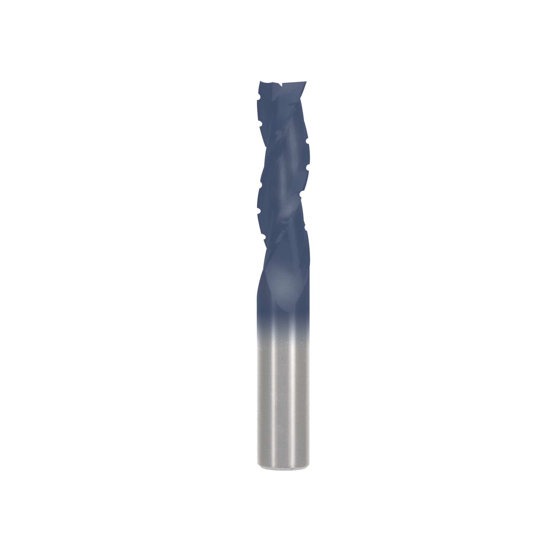 1/2" diameter spiral router bit with blue coated cutting end and silver metal shaft.