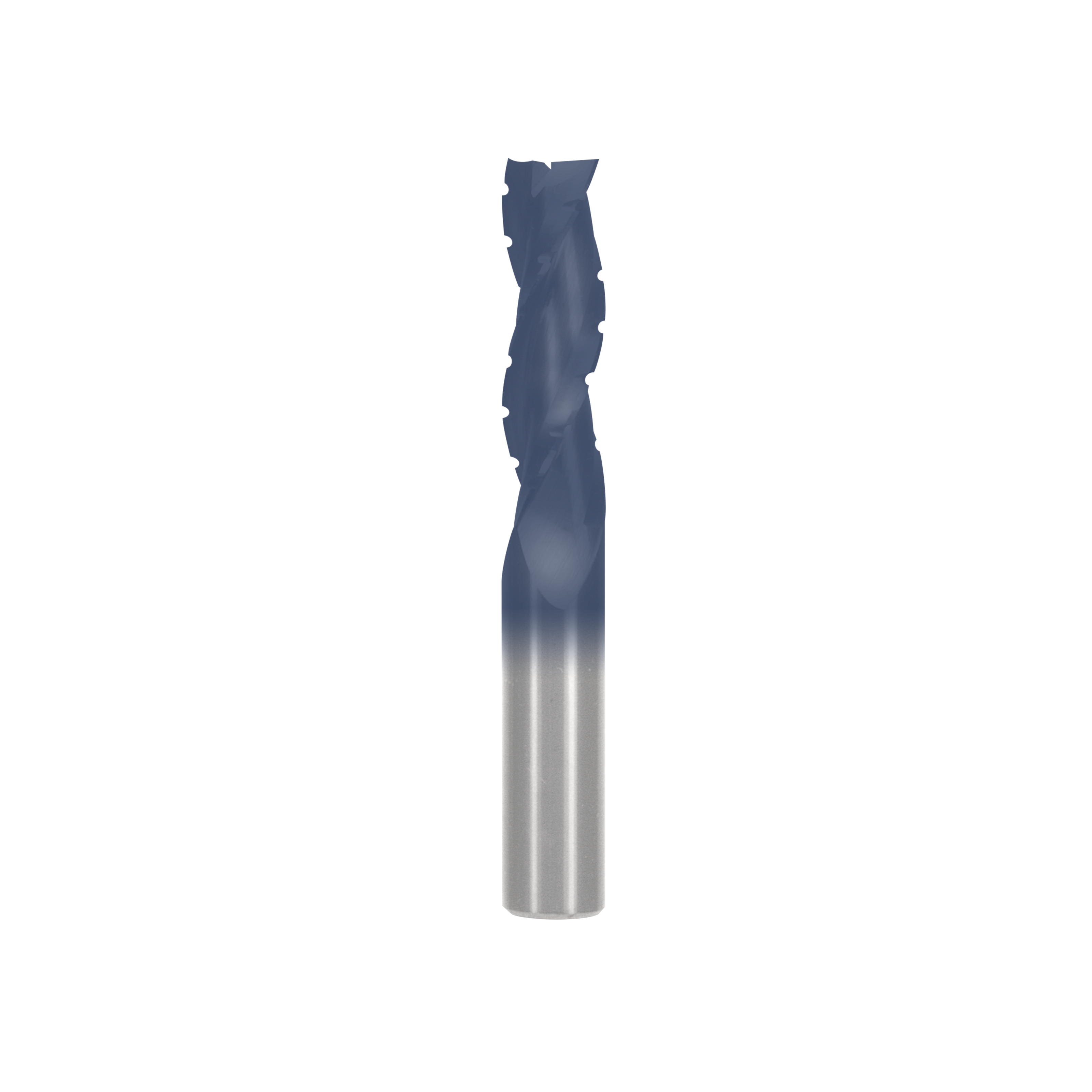 1/2" diameter spiral router bit with blue coated cutting end and silver metal shaft.