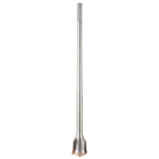 Long steel SDS-MAX tunnel bit with wide cutting head and narrow shaft on white background.