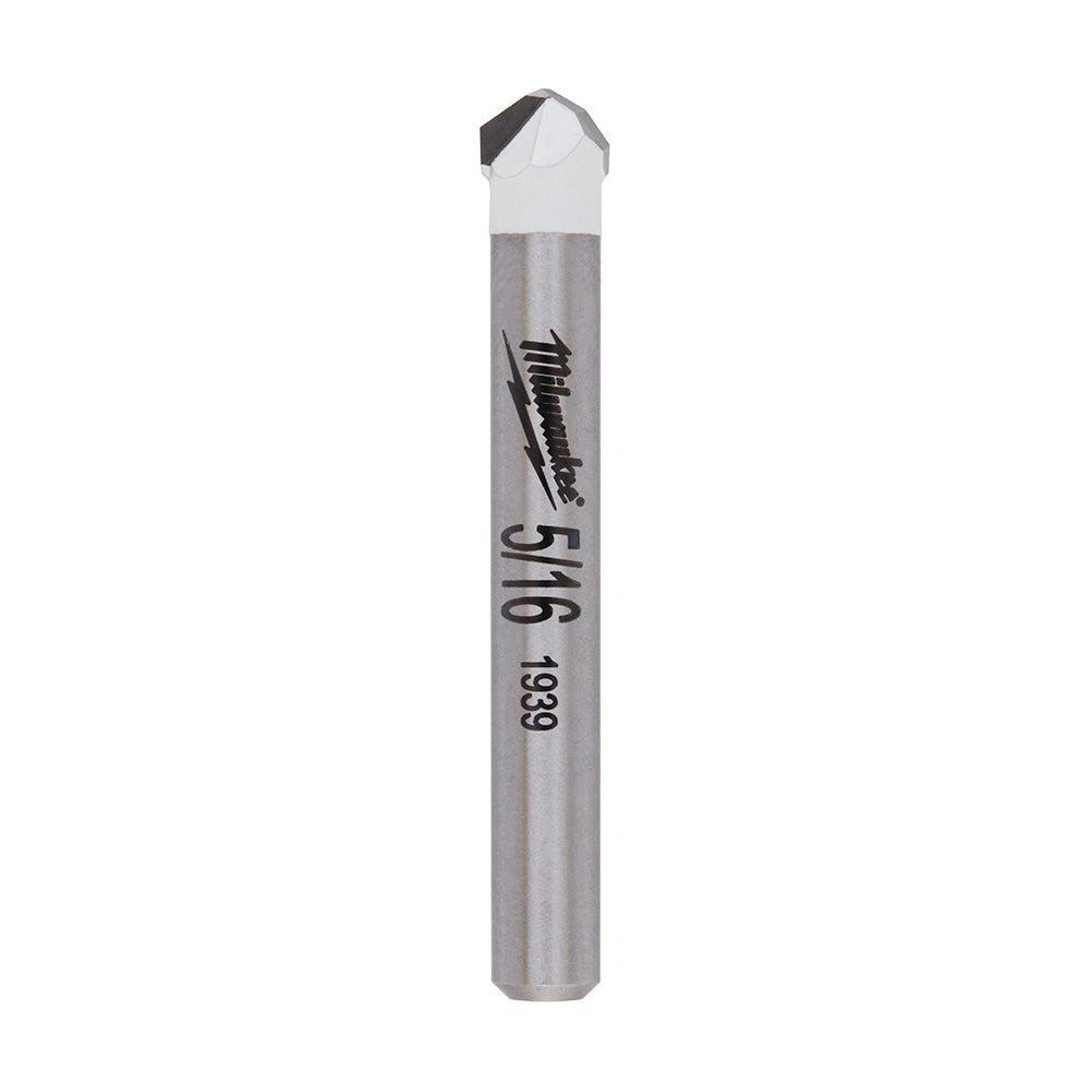 Milwaukee 5/16 in. tile and stone drill bit with gray shaft and pointed carbide tip.