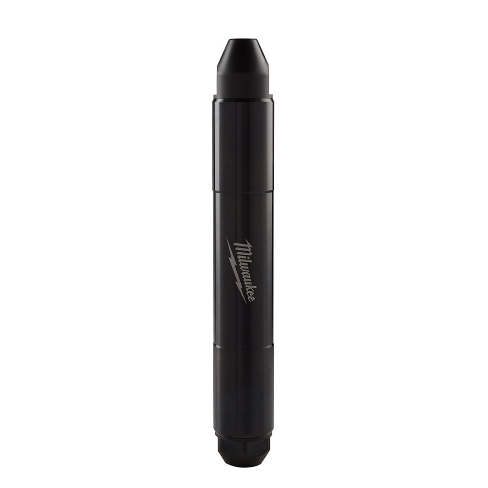 Black Milwaukee concrete vibrator head with tapered tip and cylindrical body, 2 inches wide.