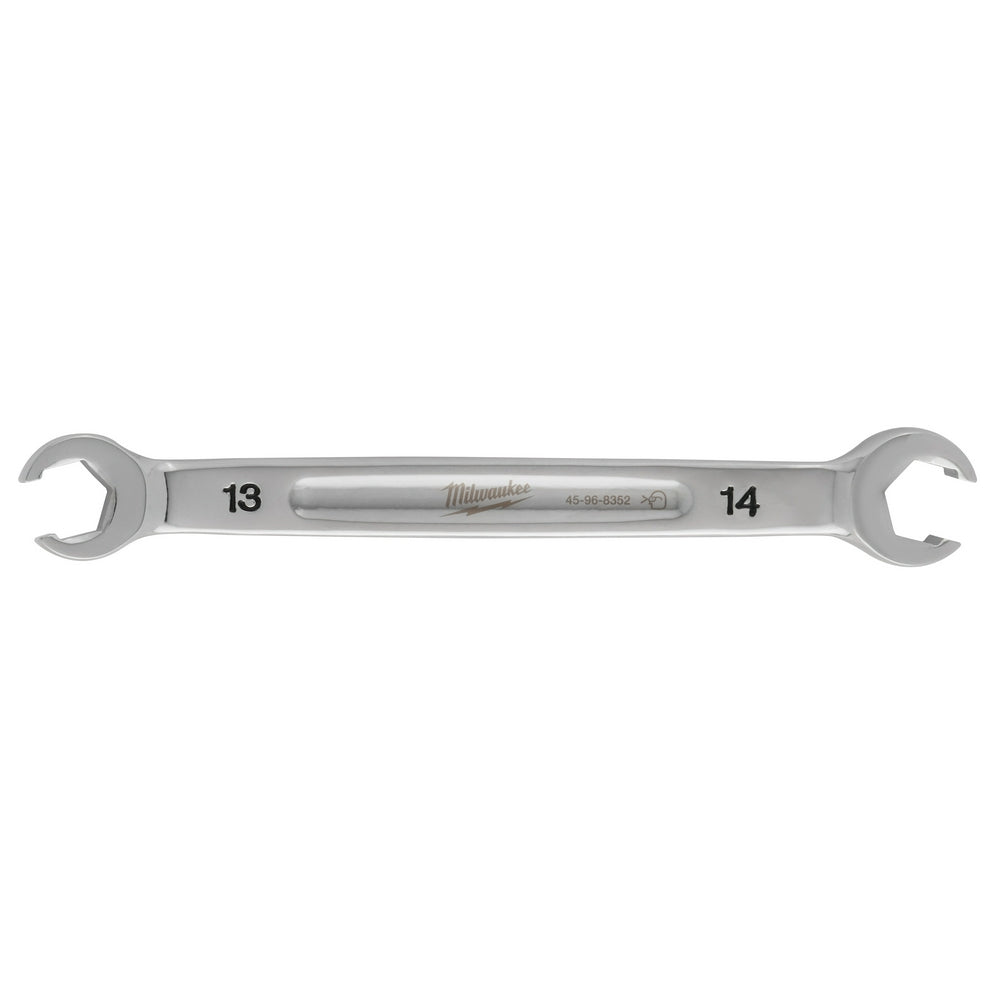 Chrome double end flare nut wrench with 13mm and 14mm openings, model number 45-96-8352.