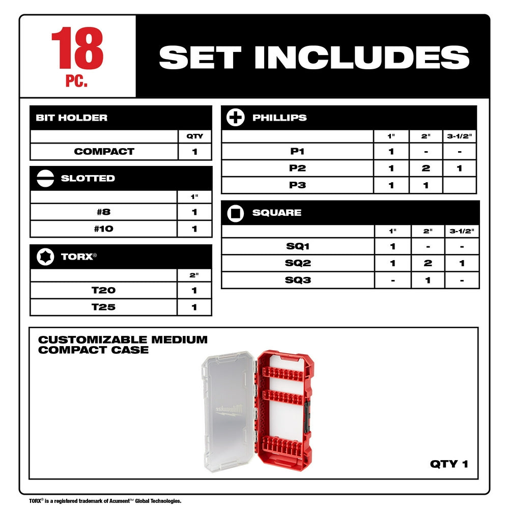 Milwaukee SHOCKWAVE Impact Duty 18 Piece Driver Bit Set - 48-32-4403