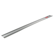 Long silver aluminum guide rail with Milwaukee branding and grooved channel running along length.