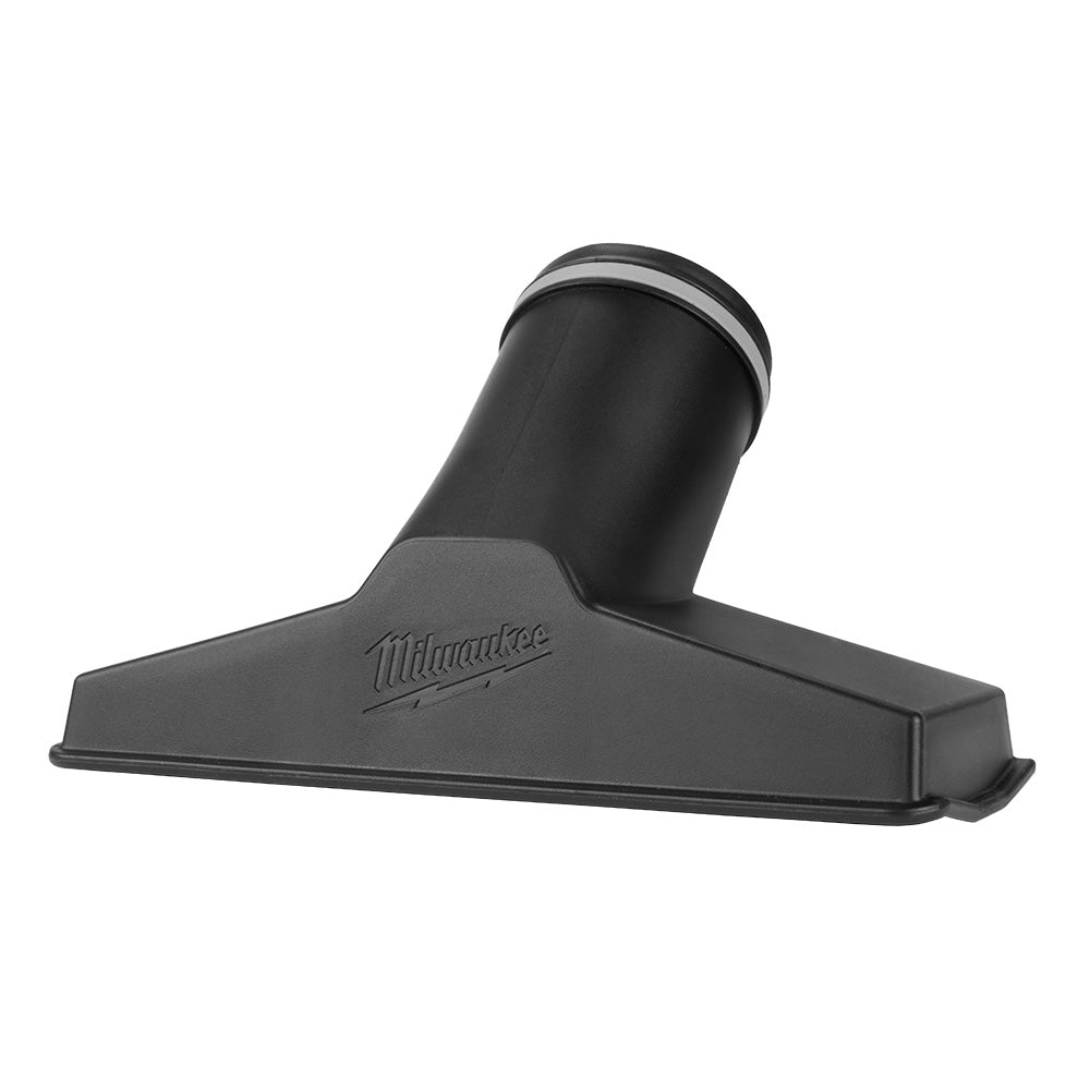 Black floor utility nozzle with rectangular head and cylindrical handle featuring metal band collar and Milwaukee branding.