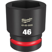 Milwaukee Shockwave 46MM black socket with red grip band and hexagonal opening.