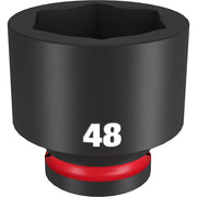 Black 48MM 3/4" drive 6-point socket with red grip band and hexagonal opening.