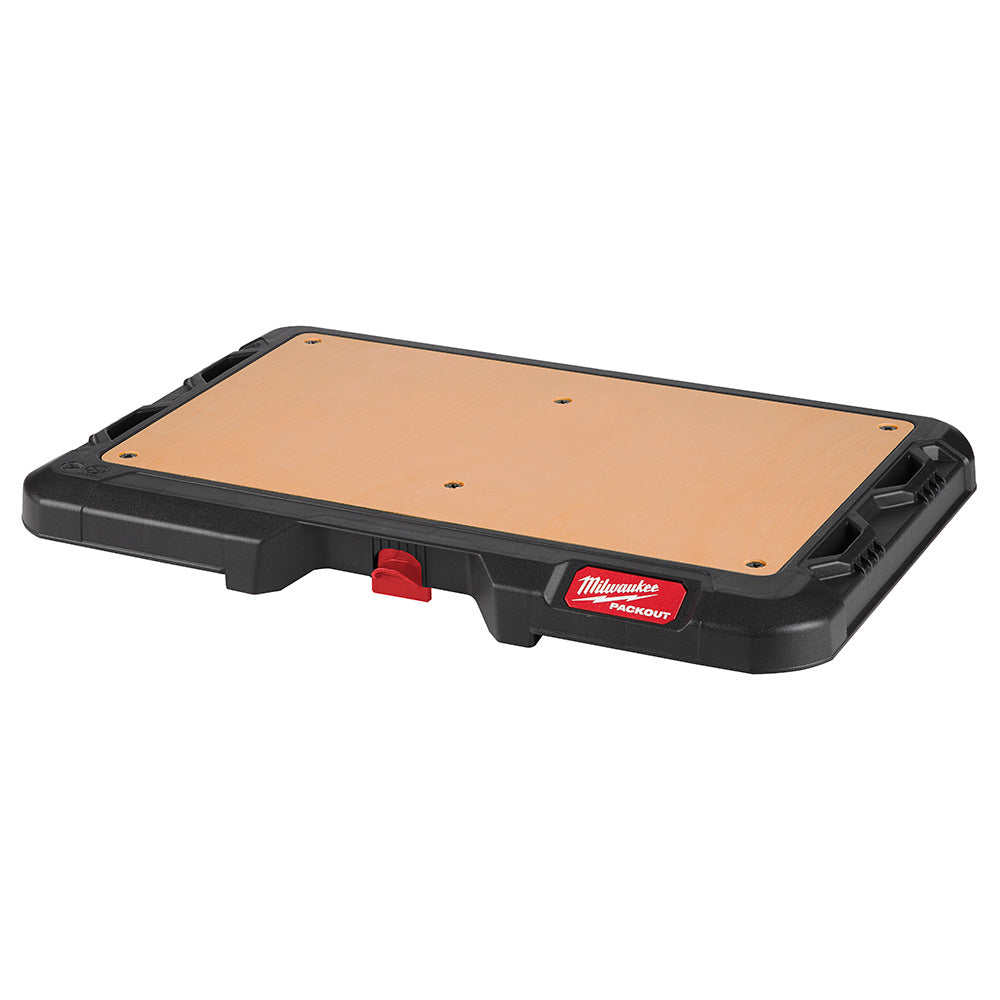 Black PACKOUT work top with tan customizable surface and red latch detail.