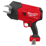 Red and black Milwaukee FUEL pipe cutter with dual cutting jaws and pistol grip handle.