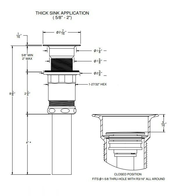 California Faucets 9050ZB-SN ZeroDrain Pop-Down Style Lavatory Drain: Satin