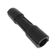 Black foam insulation shell with cylindrical shape and central opening for pipe fitting.